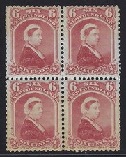 Newfoundland, 1870, Scott #35, 6c Dull Rose, Block of 4, Mint, Never Hinged