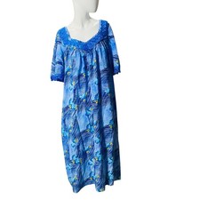 Vtg Muumuu Handmade Women's Dress Floral Dress 1 Sz L Blue Gold Hawaii