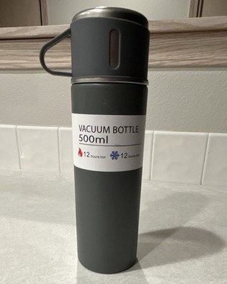 500ml Gray Insulated Stainless Steel Vacuum Flask Handle Twist Lid