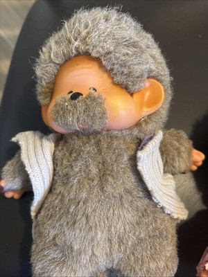 Monchhichi oma +opa 1974-Japan-Yarn, Glasses, Pipe- Tags- Grandma