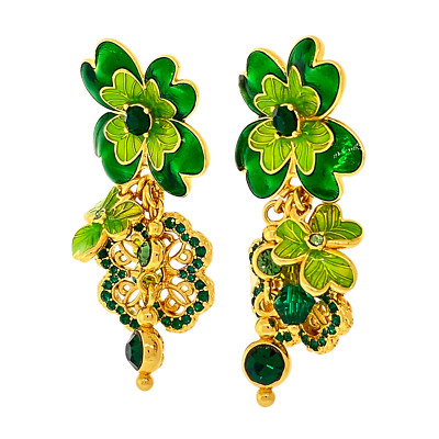 Shamrock Clover Austrian Crystal Shamrock Earrings by Ritzy Couture DeLuxe - 18k