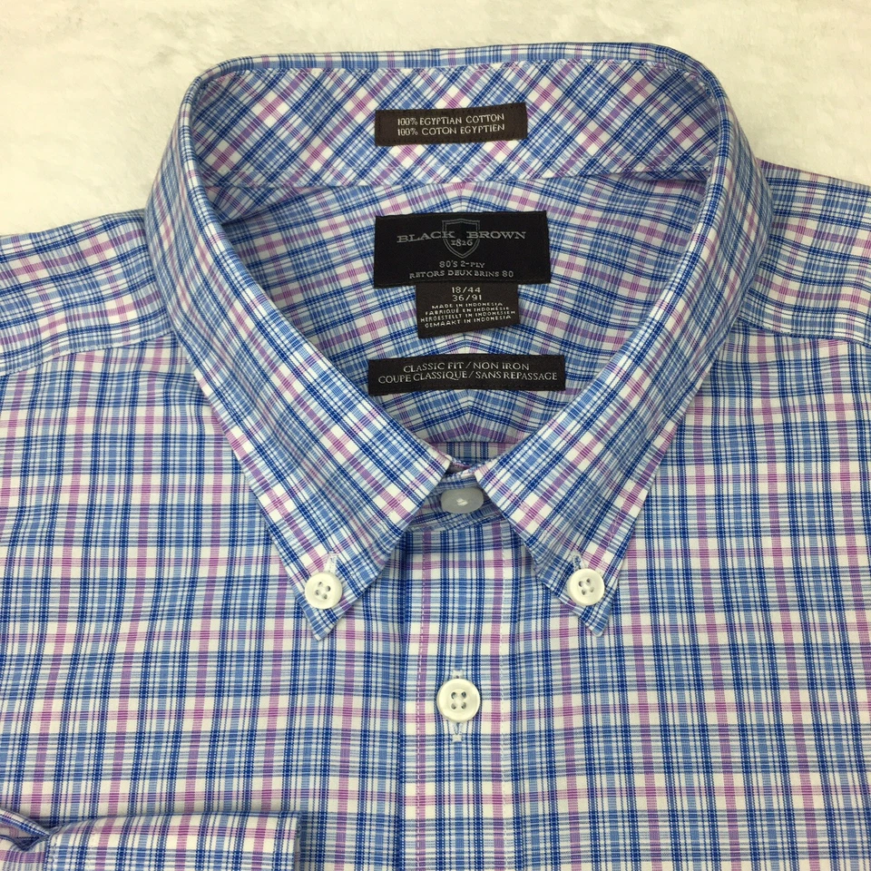 BLACK BROWN Dress Shirt Mens 18-36 Blue/Mauve Plaid Egyptian Cotton NWT! - Image 2 of 4