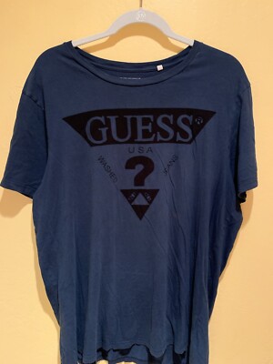 Guess Jeans USA Men’s L T-Shirt Deep Navy Blue Raised Triangle Logo Rare  T-Shirt