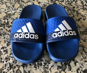New! Boys Adidas Adilette Comfort K Slides Sandal Royal, White & Navy Blue 12 Y 191040752575 | eBay