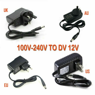12V 1A 2A Power Supply Adapter 100-240V AC to DC 12Volt Power Supply DC Plug