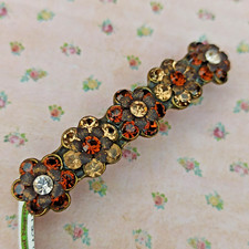 Michal Negrin Hair Clip Shades of Brown Flowers With Swarovski Crystals NWT Gift