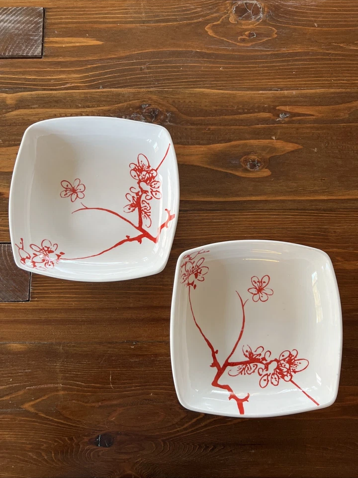 Набор из 2 красных глубоких суповых тарелок с цветочным узором Luminarc Ming 5084094 8 дюймов 20 см - Изображение 2 из 4