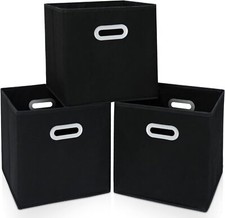 Fabric Cloth Storage Bins,Cube Organizer with Dual Handles 3 Pack, Black