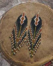 Tribal Earrings Native Large Boho American Seed Beads Handmade Earring