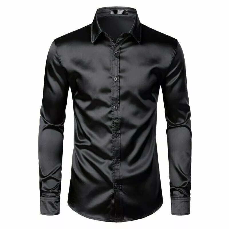 Mens slim fit silk shirt 2025