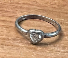 Vintage Sterling Silver Cubic Zirconia CZ Heart Ring Size 7 3/4