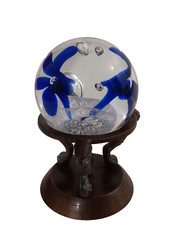 Signed Paperweight A. Jablonski (Etched Initials) With Brass Display Holder