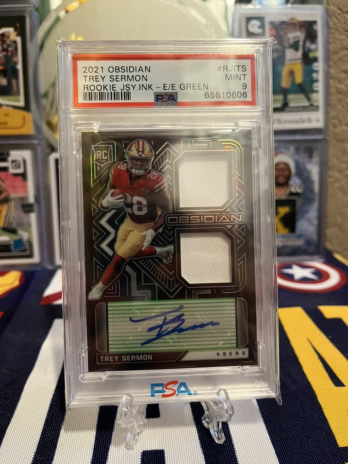 Trey Sermon Panini Obsidian Rookie Jersey Ink #RJITS Electric Etch Green