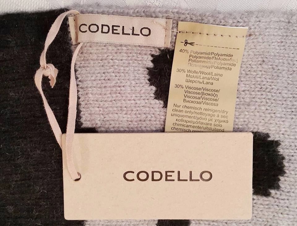 ALEMANIA-CODELLO PUNTOS CORAZONES REVERSIBLE TEJIDO NEGRO GRIS MEZCLA LANA BUFANDA LARGA Foto 3 de 4