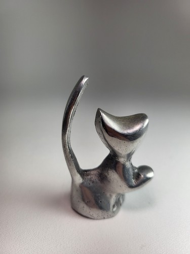Small Vintage Pewter Cat Kitten Kitty 3" Original Price Tag 25.00 Ring Holder - Picture 3 of 8