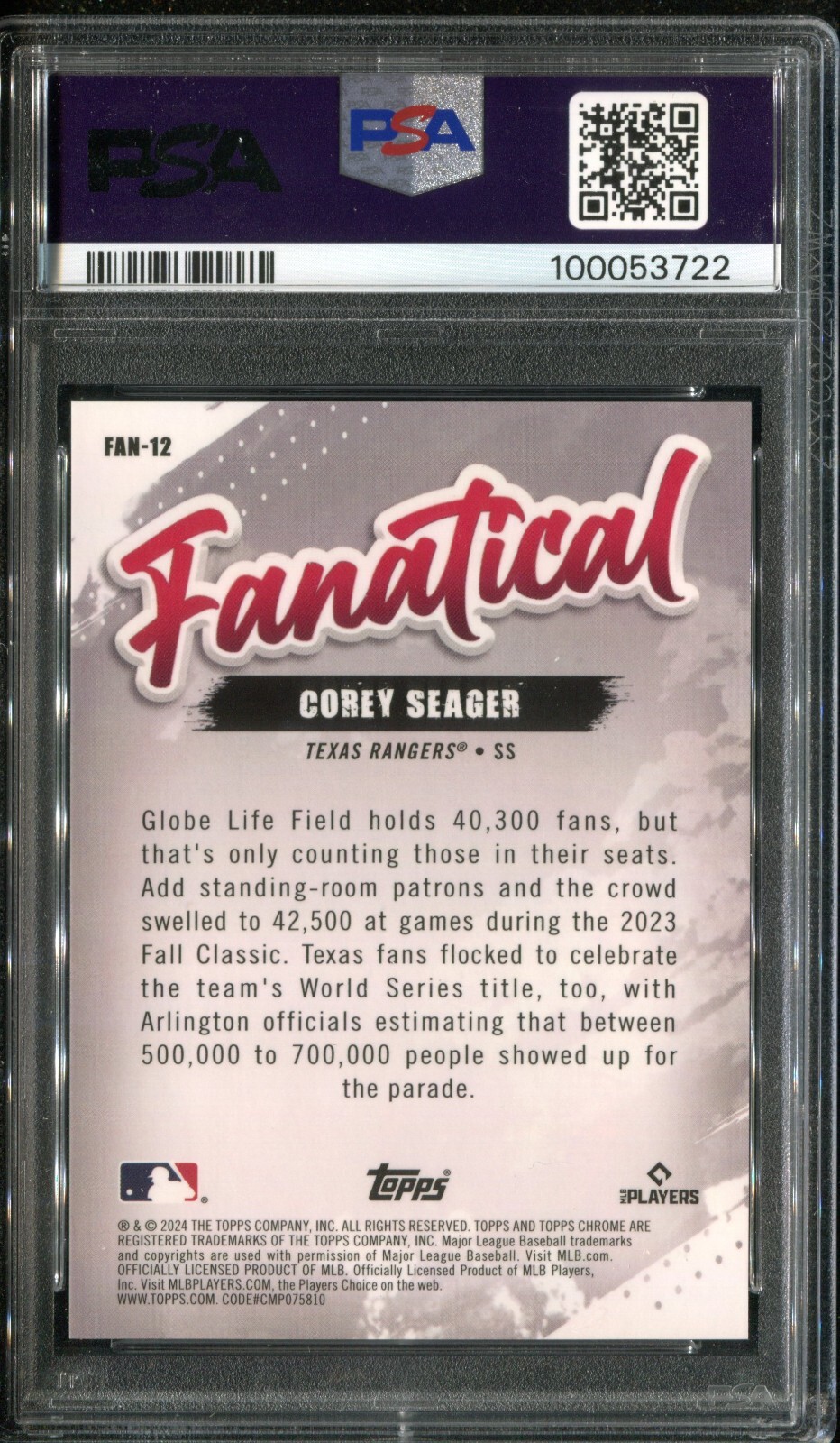 PSA 9 2024 Topps Chrome Fanatical Red Refractor Corey Seager /5 Texas Rangers view 2