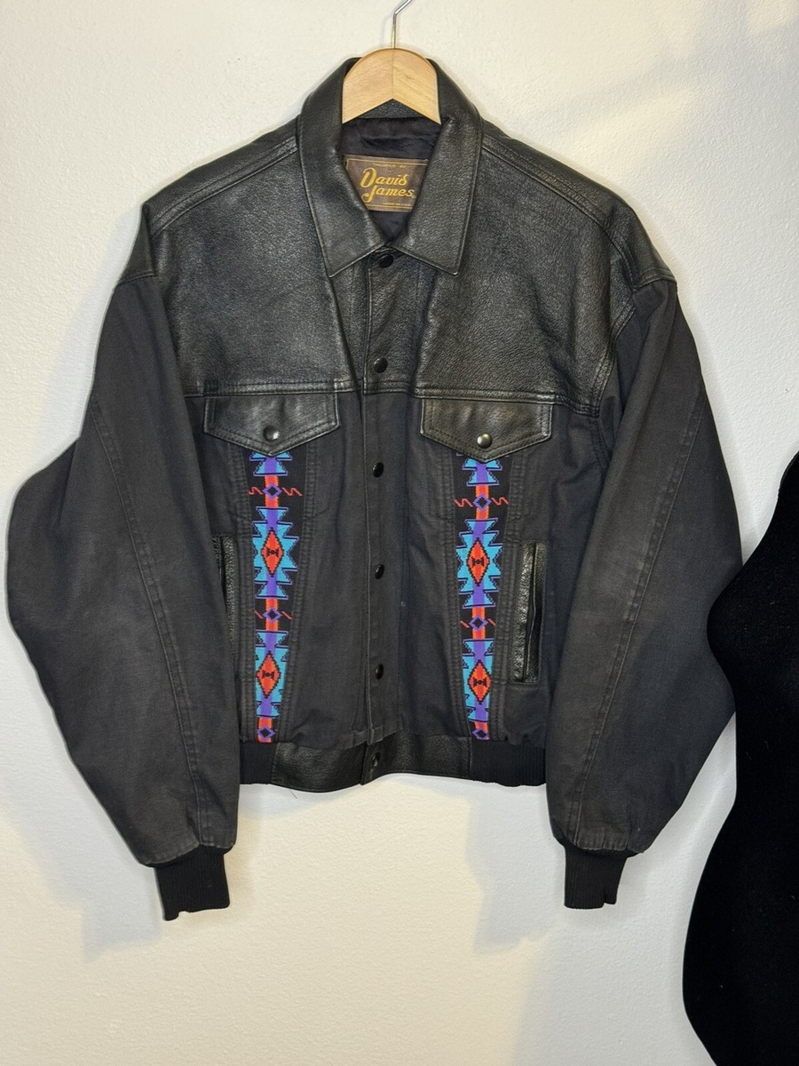 大輔アメガジ Vintage 80's David James Aztec Native Leather/Canvas Jacket Size