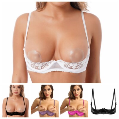 Women Push Up Underwire Lace Shelf Bra Demi 1/4 Cup Balconette Bralette Crop Top