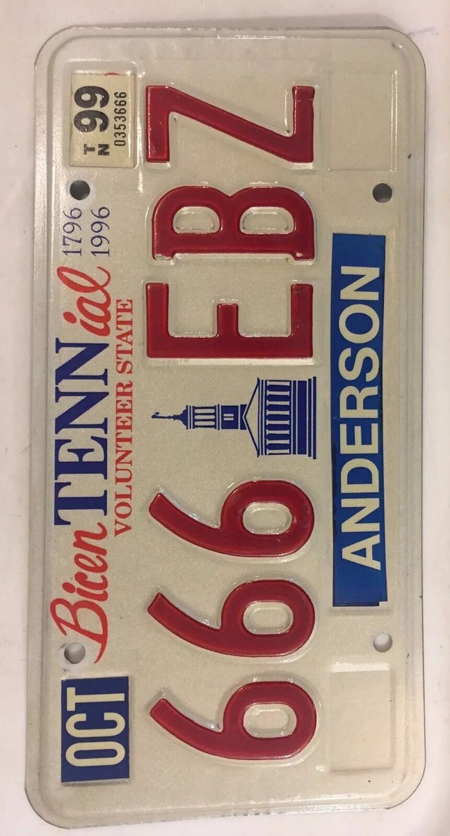 TRIPLE DIGIT 6 license plate repeating number 666 EBZ ANDERSON