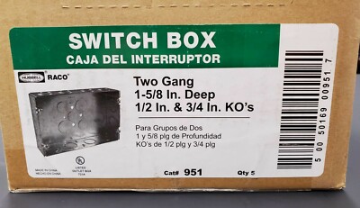 (1x) Hubbell-Raco 951 - 2-Gang Box - 1-5/8'' Deep - 1/2'' and 3/4'' Concentric KOs