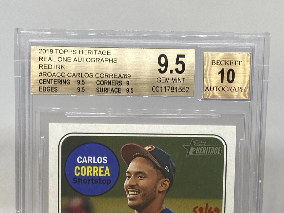 CARLOS CORREA  2018 HERITAGE REAL ONE AUTOGRAPH RED INK /69  BGS 9.5/10 POP 8 - Image 4 of 4