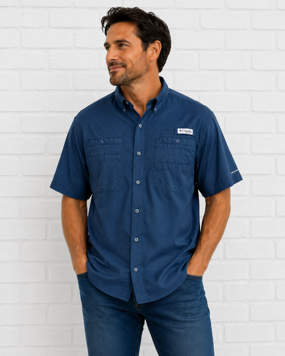 Columbia PFG Men’s XXL Navy Blue Omni-Shade Fishing Shirt Short Sleeve Vented 2T