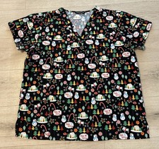 Cassandra O Christmas Scrub Top Women s Size 2X Pockets Winter Holiday Dog