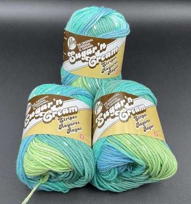 Lot of 3 - Lily Sugar ‘N Cream 4 Ply Cotton Yarn - Country Stripes - 2 Oz Skeins - Image 1 of 4
