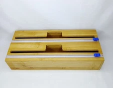 Bamboo Wood 2 Slot Plastic Wrap, Wax Paper, Foil Dispenser 13×5.5×3.5 Inch