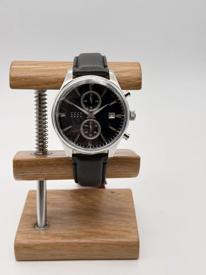 CCCP Chronograph Herrenuhr Klassisch Edelstahl Lederarmband schwarz Datumsbox - Bild 2 von 4