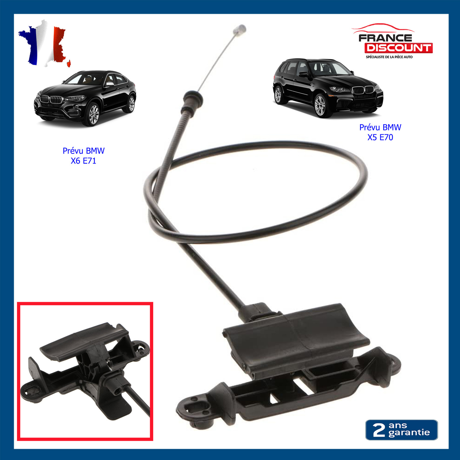 Poignée d'ouverture de capot moteur pour BMW X5 E70 et X6 E71 noir