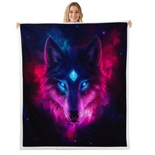 Wolf Fleece Throw Blanket Twin 60"x80" Kids Wild Animal Plush Blanket for Bed...