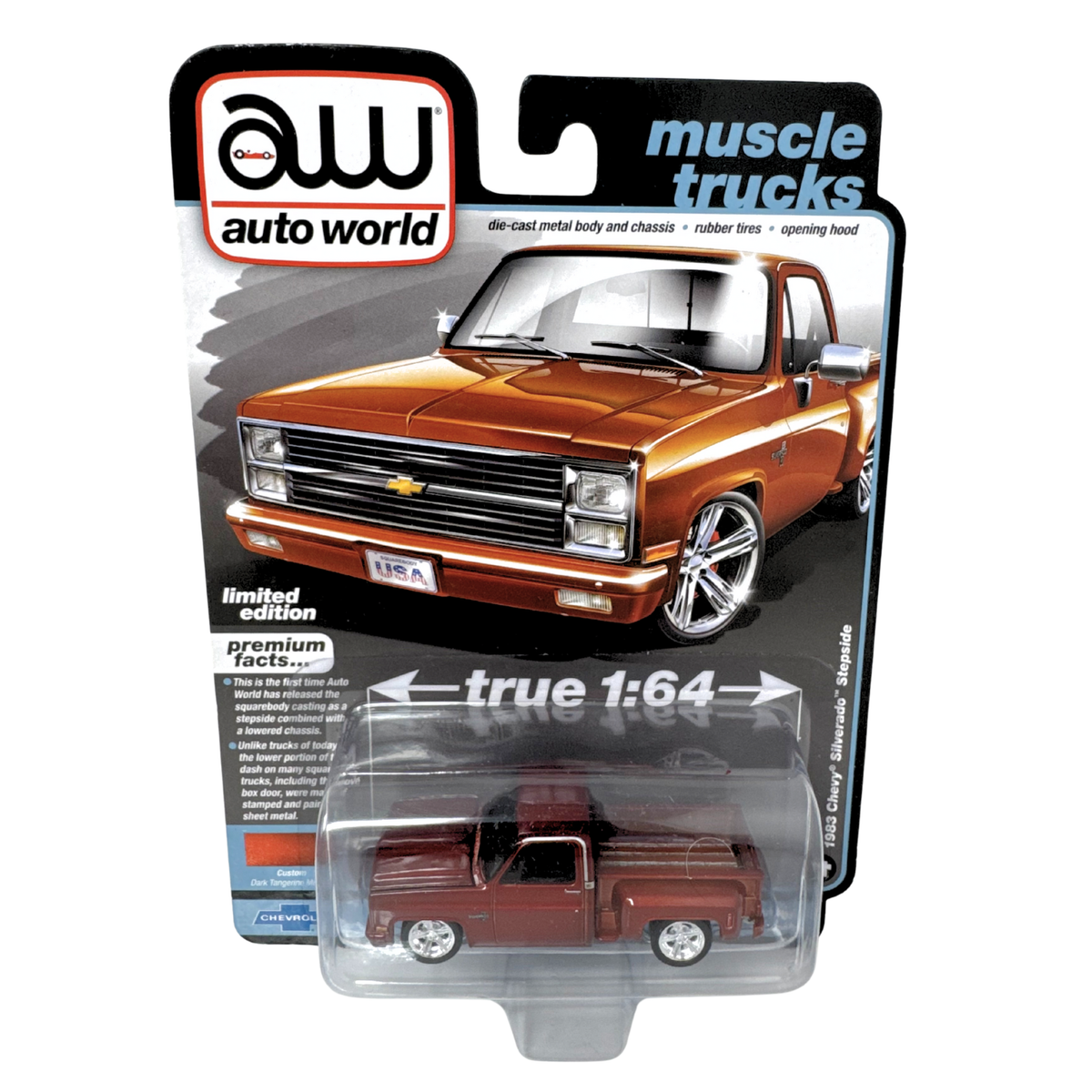 Auto World Muscle Trucks 1983 Chevy Silverado Stepside Brown 1:64