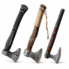 Pack of 3 Hand-Forged Carbon Steel Ragnar Viking Axe - Valhalla Tomahawk AXE