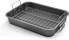 Large Roasting Pan With Rack 12” X 16” - Non Stick & Flat 