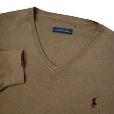 Polo Ralph Lauren Sweater Mens XL Beige V-Neck Pullover Pima Cotton Pony Vtg 90s