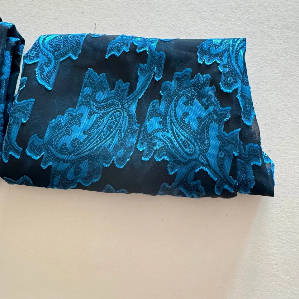 "Remanentes de tela jacquard azul verdoso vintage de 2 yardas tejido damasco transparente 36""x40""" Foto 3 de 4