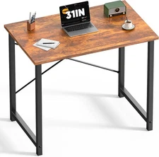 DUMOS 32 in Small Computer Desk for Home Office, Modern Study 32", Wood Brown 
