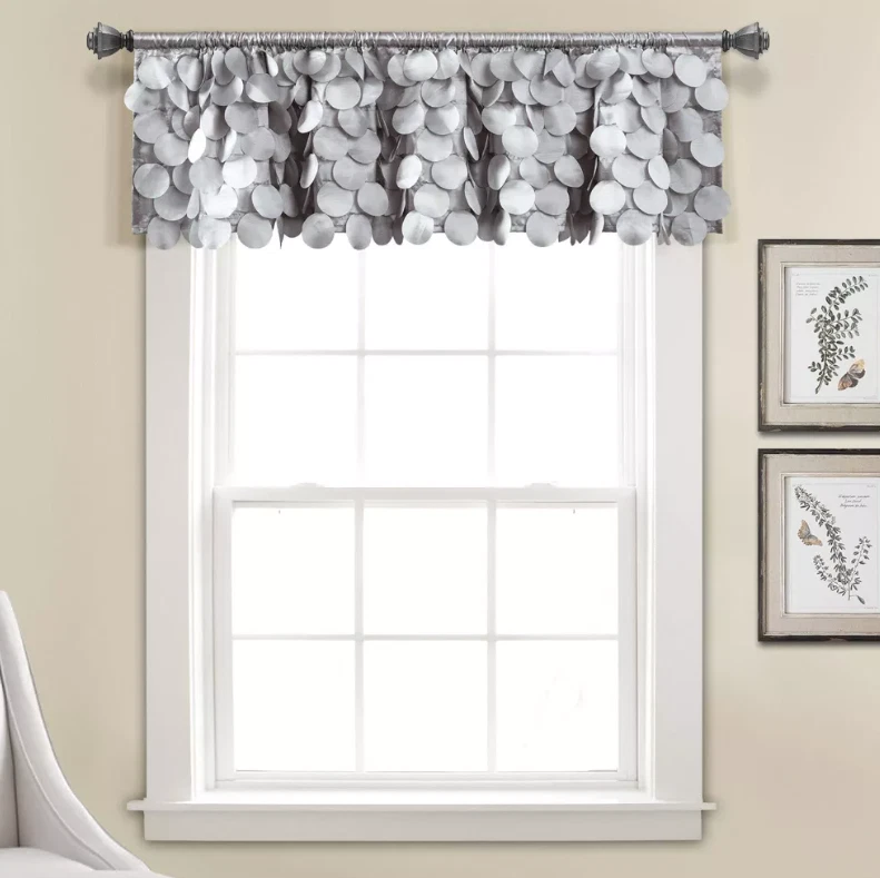 Cenefa de cortina Gigi 14" x 70" decoración exuberante gris bolsillo de varilla de 1,5" Foto 2 de 4