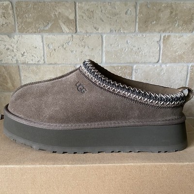 UGG TAZZ BRAID HICKORY SUEDE PLATFORM SLIPPERS SHOES MOCCASIN CLOG SIZE 10 WOMEN
