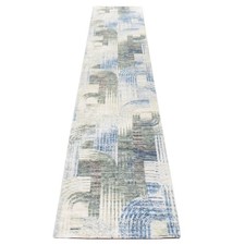 2'6"x12'3" Ivory THE INTERTWINED PASSAGE Silk with Wool Hand Knotted Runner Rug