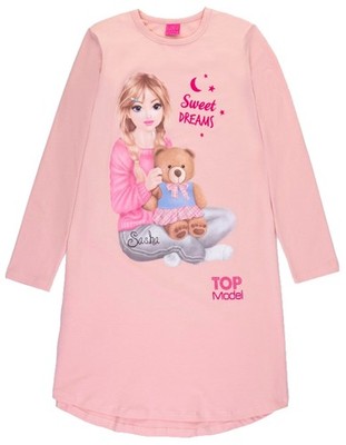 Top Model Sasha Nachthemd Teddy Langarm silver pink