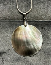 Large Handmade Shell Pendant On Silver Snake Chain Necklace