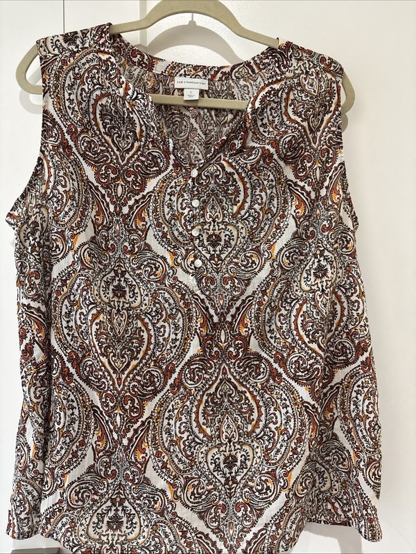 Liz Claiborne Bronze Gold Paisley Made In India Cotton Tank Blouse Shirt Top