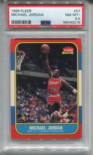 1986 Fleer Michael Jordan Rookie Card PSA 8.5 NM MINT+ Graded #57 Basketball