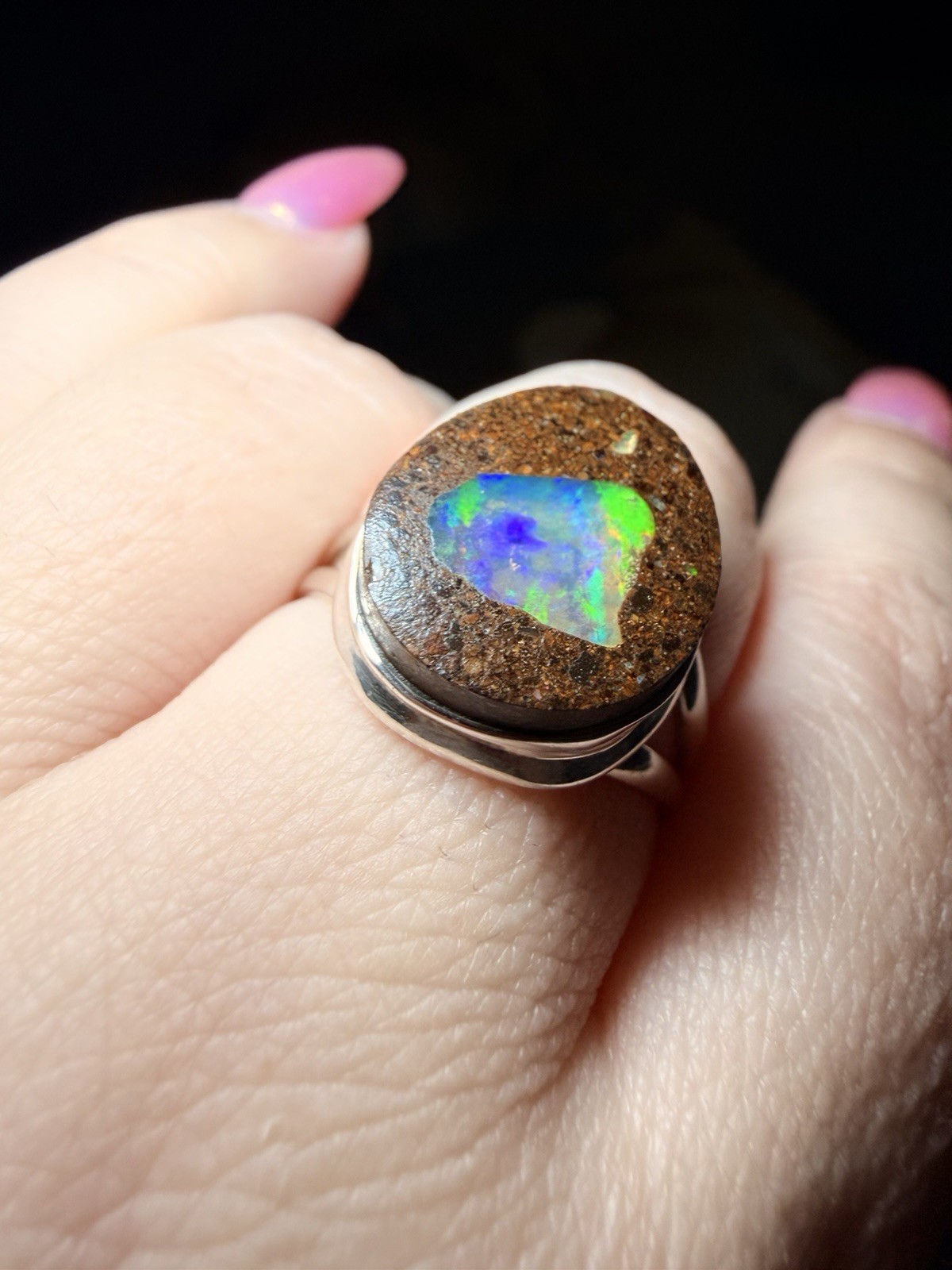 Solid Australian Boulder Opal Ring 925 Silver Siz… - image 6