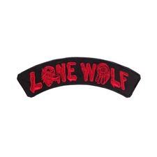 Large 12" LONE WOLF Embroidered Rocker Patch - Red & Black Biker Top Rocker