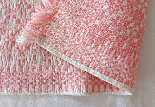 Vintage 50s Set of 4 Pink Hand Woven Placemats Swedish Cotton Fringe