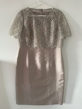 Hobbs Dress Wool Silk Blend Sheath Lace Formal Pink Beige Size 14 Party