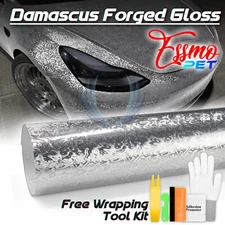 PET Damascus Steel Forged Gloss Silver Car Vinyl Wrap Decal Sticker Film